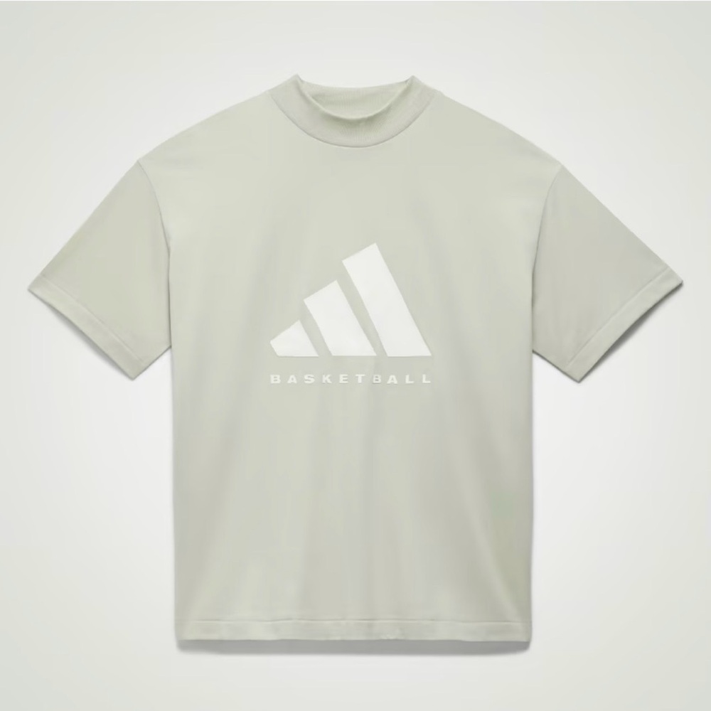 Adidas Basketball Men’s Small T-Shirt Light Green Logo Mock Neck Tee